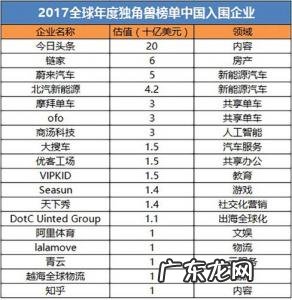 中国独角兽公司排名